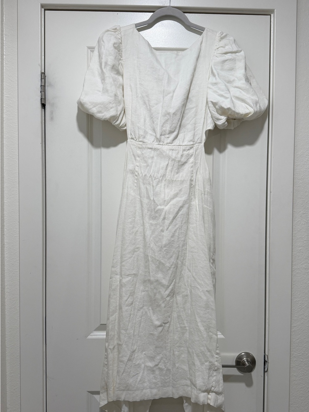 ANTONIO MELANI White Puff-Sleeve Linen Midi Dress
